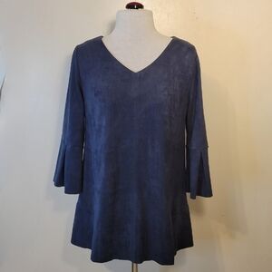 Soft Surroundings: Women's XS Faux Suede Raw edge Bell Sleeve Tunic Top Blouse